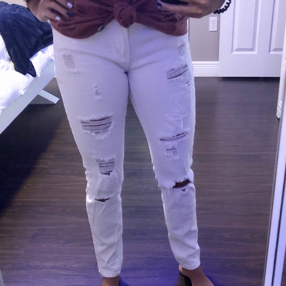 Indigo Rein Denim - White Distressed Skinny Jeans